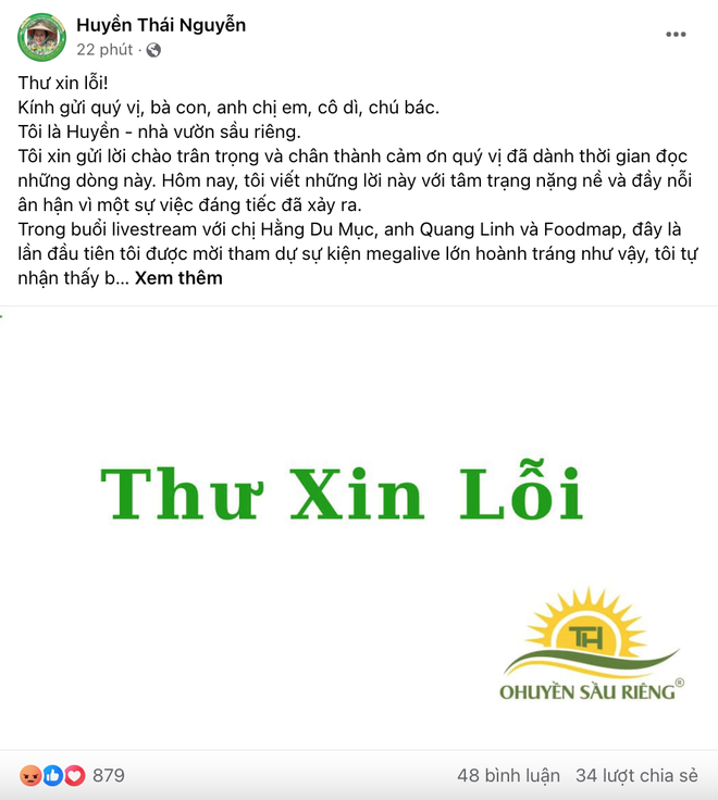 Hội livestream bán sầu riêng treo biển không phải sầu O Huyền, thi nhau đính chính sau vụ việc tai tiếng - Ảnh 3. Hội livestream bán sầu riêng treo biển không phải sầu O Huyền, thi nhau đính chính sau vụ việc tai tiếng - Ảnh 3.