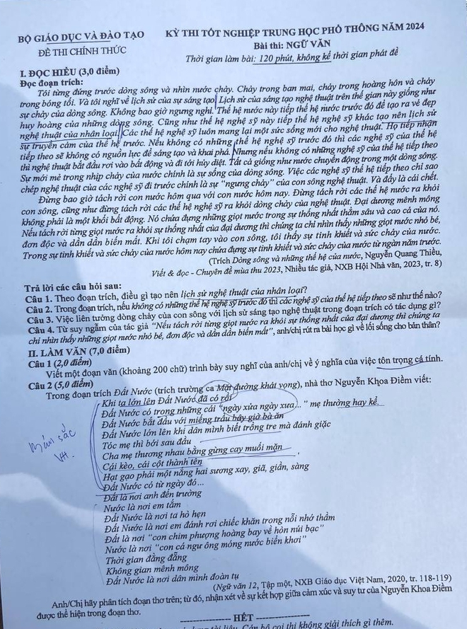 Đề Văn thi tốt nghiệp THPT 2024: Đất Nước (Nguyễn Khoa Điềm) được gọi tên! - Ảnh 1.