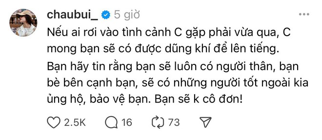 Điều Châu Bùi chia sẻ sau khi Binz tiết lộ người yêu mất ngủ, chưa thể vượt qua cú sốc bị quay lén trong nhà vệ sinh - Ảnh 1.