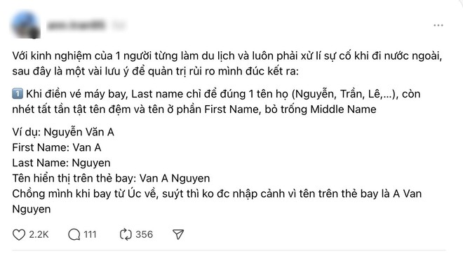 Sai lầm khi điền tên trên vé máy bay khiến du khách Việt không thể nhập cảnh: Đừng chủ quan vì việc nhỏ này! - Ảnh 2.