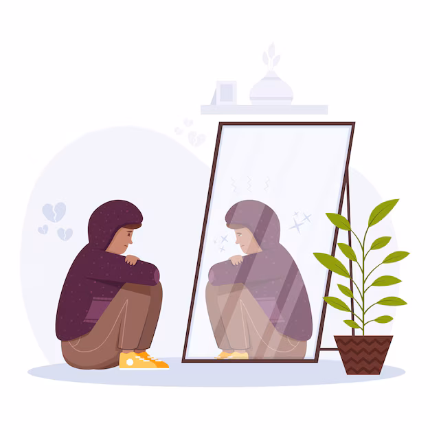 low self esteem illustration with woman mirror23 2148725916