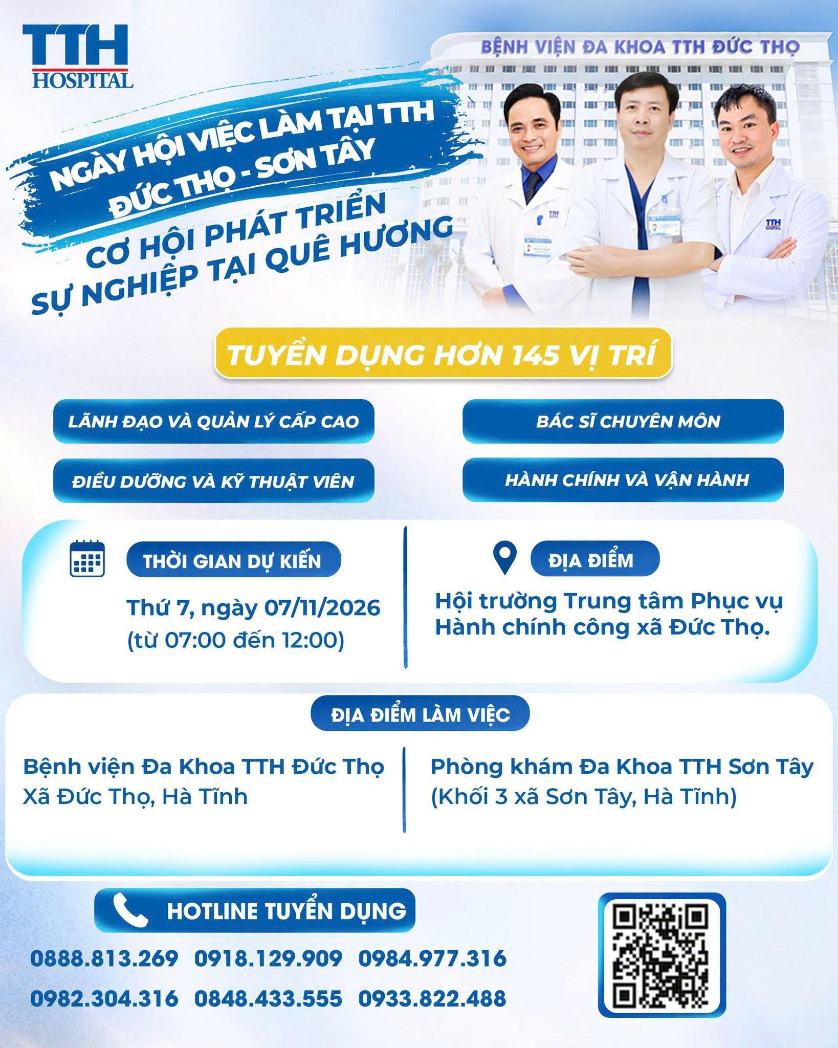 Ngày hội việc làm TTH Đức Thọ - Sơn Tây: Tuyển dụng hơn 145 vị trí nhân lực y tế và vận hành