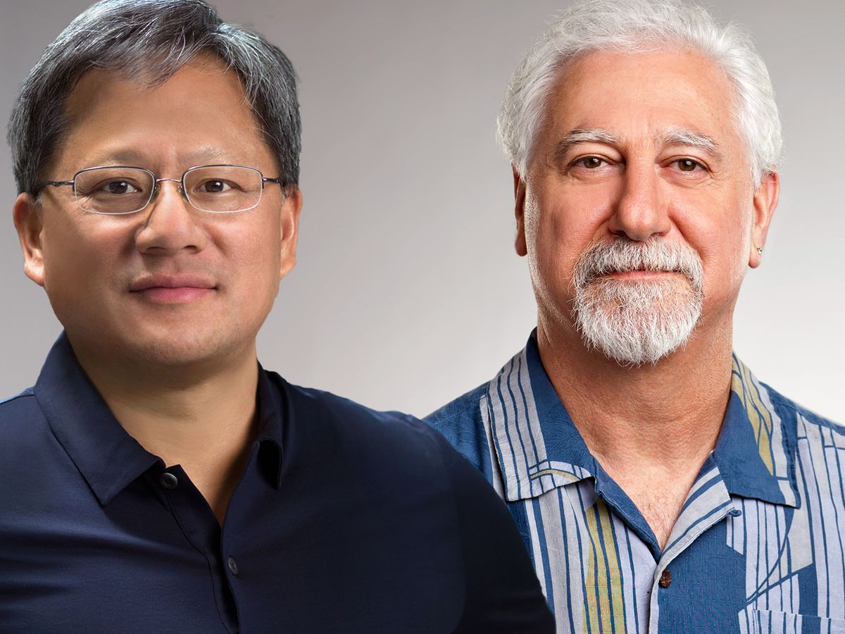 composite photographs of nvidia ceo jensen huang and co founder chris malachowsky
