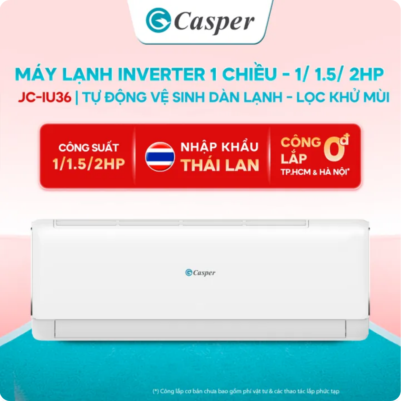 screenshot 2026 03 25 at 01 01 46 installation service 0vnd in hcmhn casper inverter proair 1 way air conditionerair conditioner 1hp 15hp 2hp jc 09iu36 genuine 3 year warranty lazada