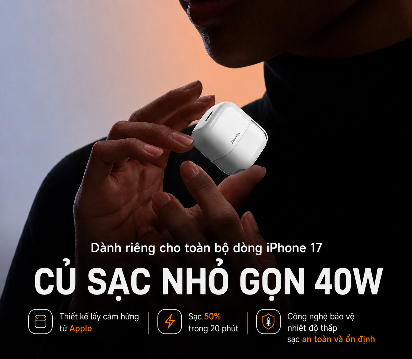 Sharge ra mắt củ sạc mini 40W cạnh tranh Anker Nano, thiết kế giống hộp AirPods