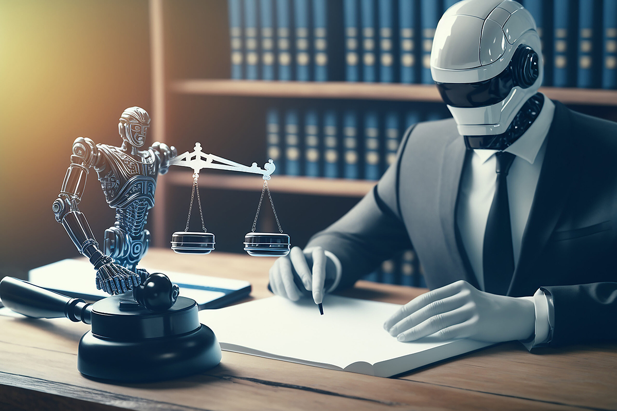 ai related law concept shown by robot hand using lawyer working tools in lawyers office with legal astute icons depicting artificial intelligence law generative ia stockpack adobe stock scaled