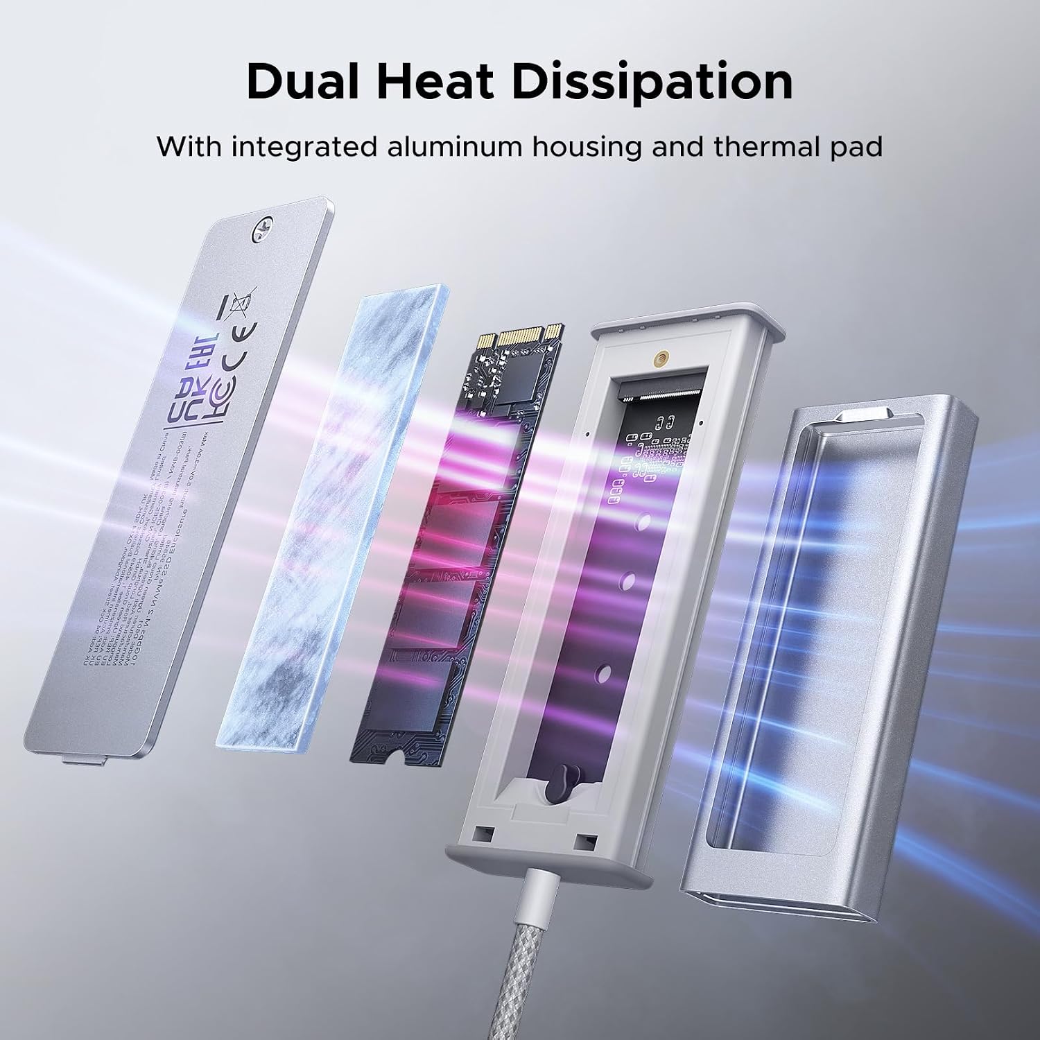 aluminum design of the 20gbps m2 ssd enclosure