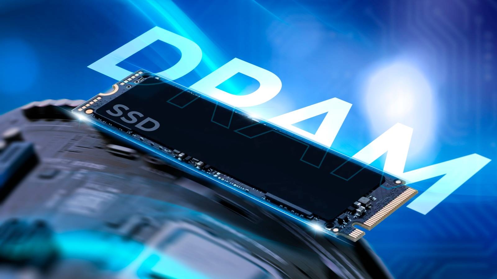 an nvme ssd with some lights around it and dram 