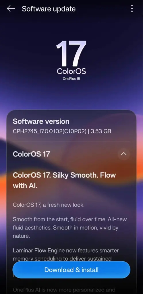 oneplus 15 coloros 17 update 498x1024