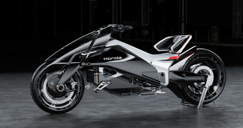 electric motorcycle ev outlier concept bucket style seat honda japan mobility show 2025 designboom 01