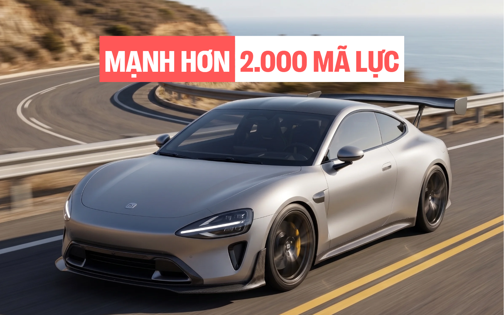 Xe điện thể thao Xiaomi lộ diện: thiết kế 2 cửa như siêu xe, lắp cánh gió carbon khổng lồ, có thể mạnh hơn 2.000 mã lực