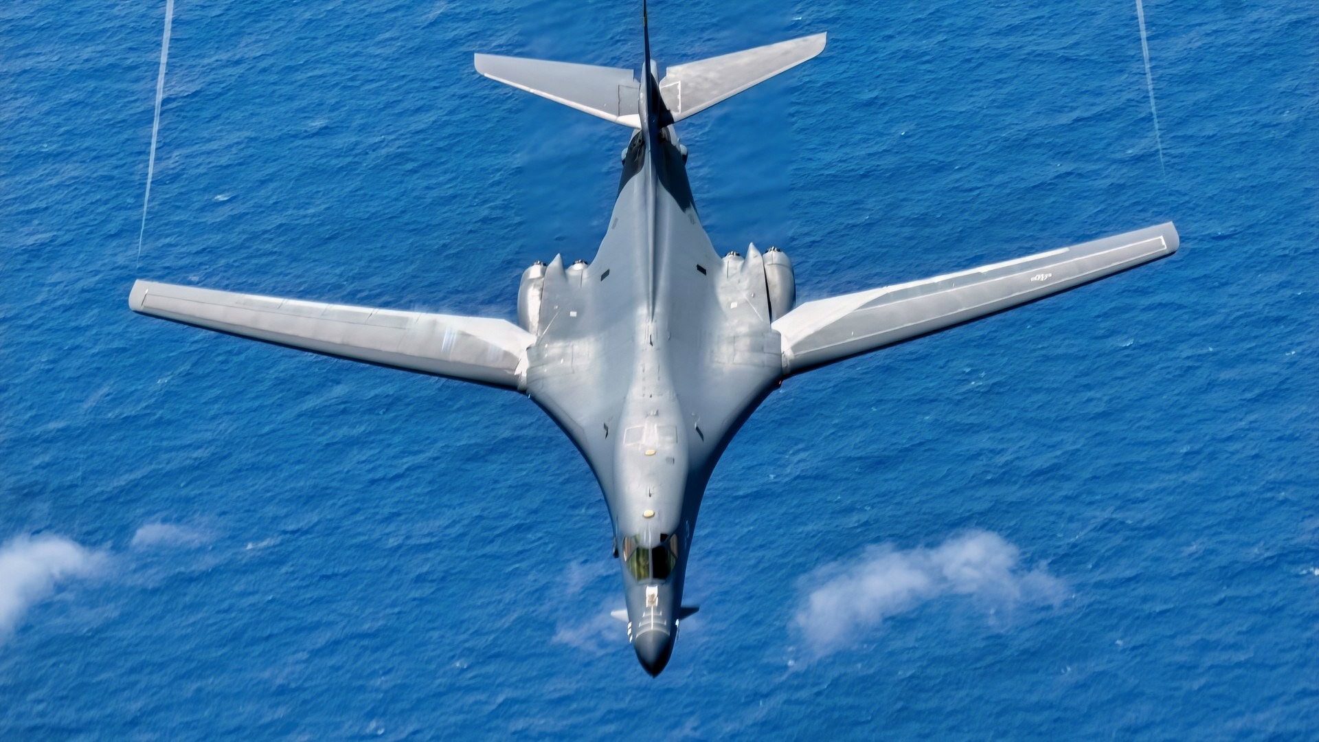 b 1b lancer bomber over the ocean