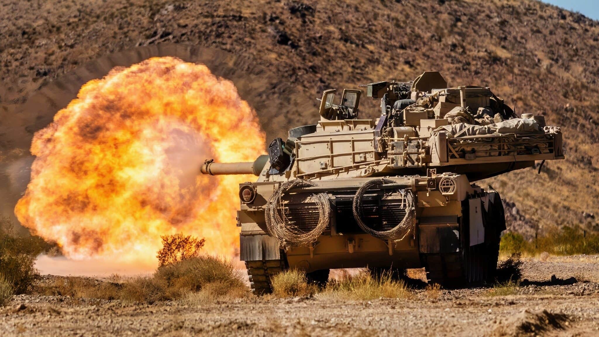 us army m1 abrams tank firing 2048x1152