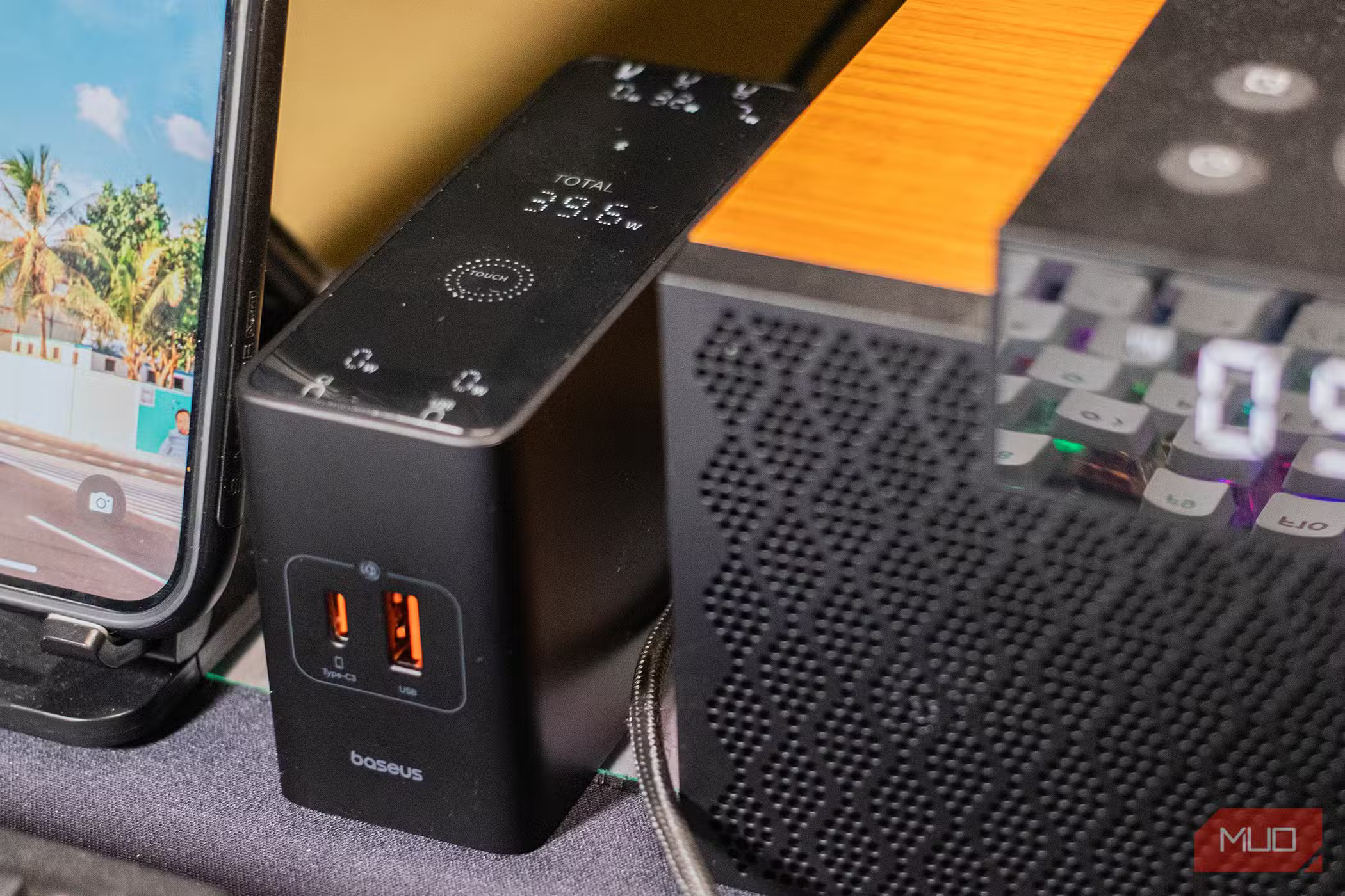 baseus 240w digital gan charger on desk