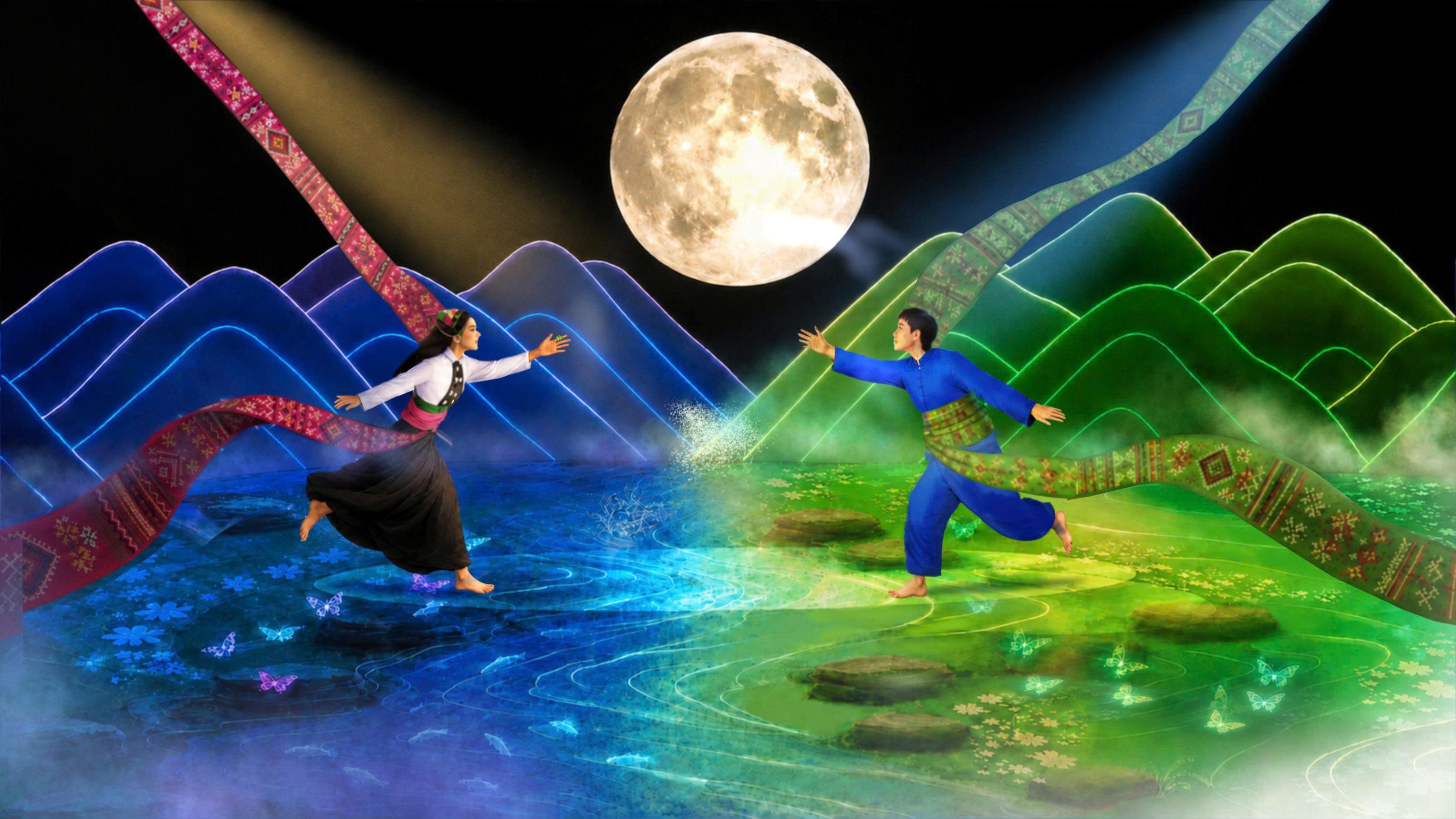 phoi canh san khau man bon mua doi mong trong chuong trinh nghe thuat