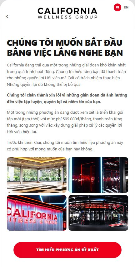 Cali xin lỗi hội viên và lấy ý kiến về gói tập 599.000 đồng mỗi tháng