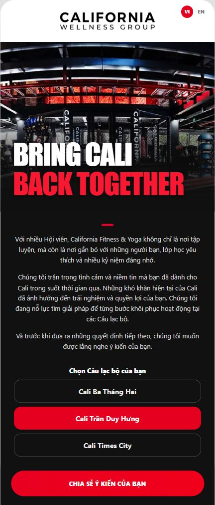 Trang khảo sát Bring Cali Back Together và ba câu lạc bộ được lấy ý kiến