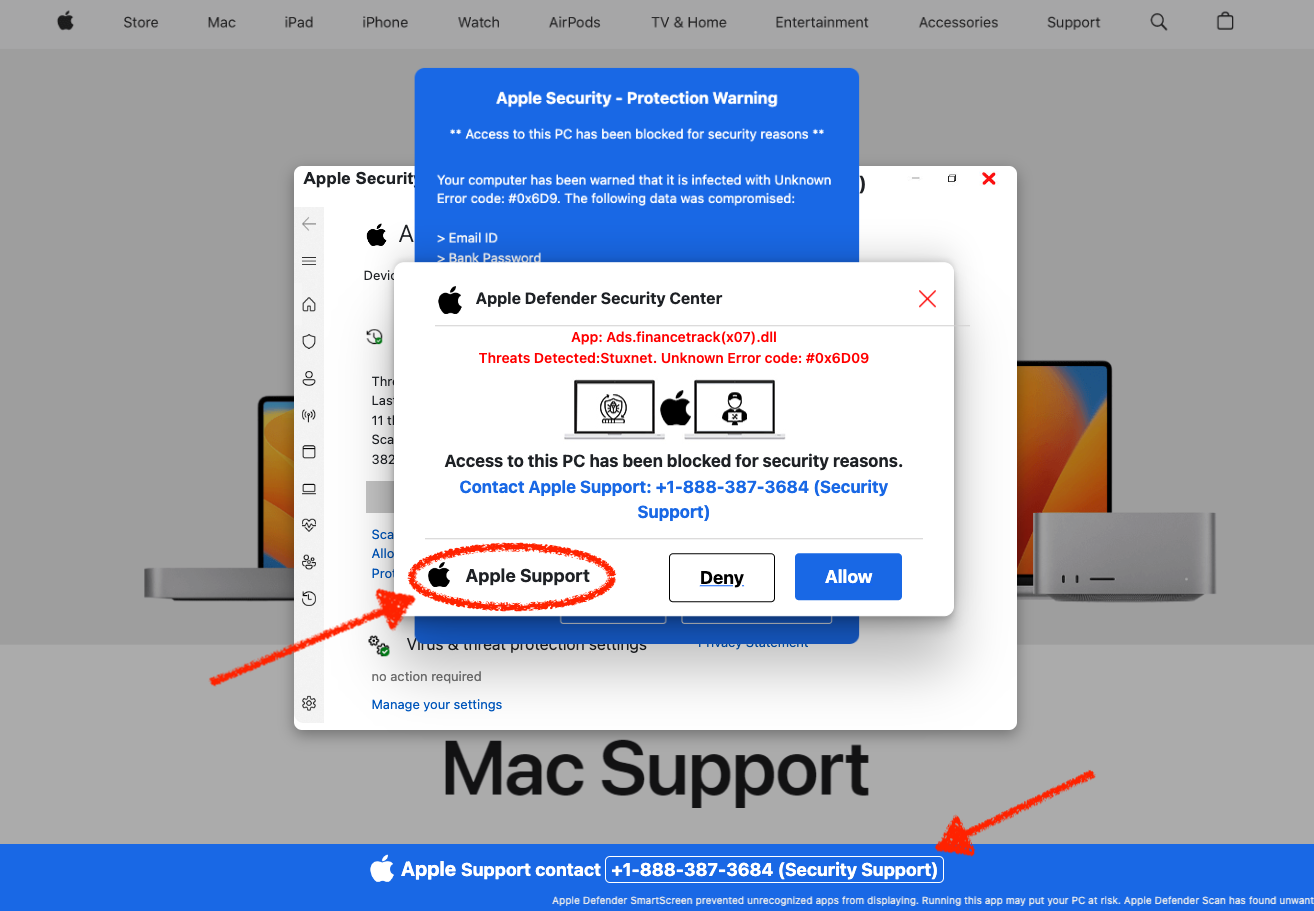 bogus apple support scam advertisement