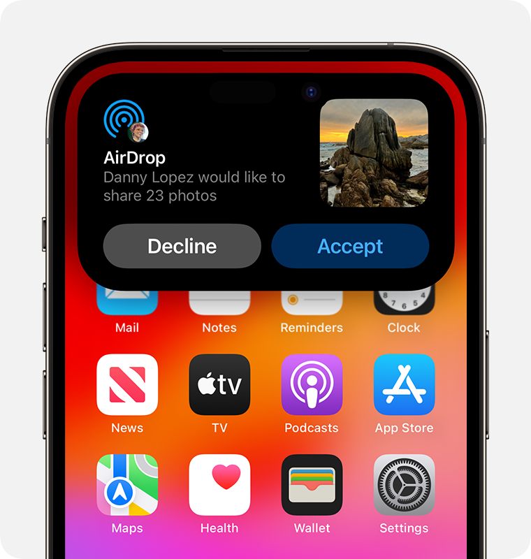 ios 17 iphone 14 pro home screen airdrop decline accept