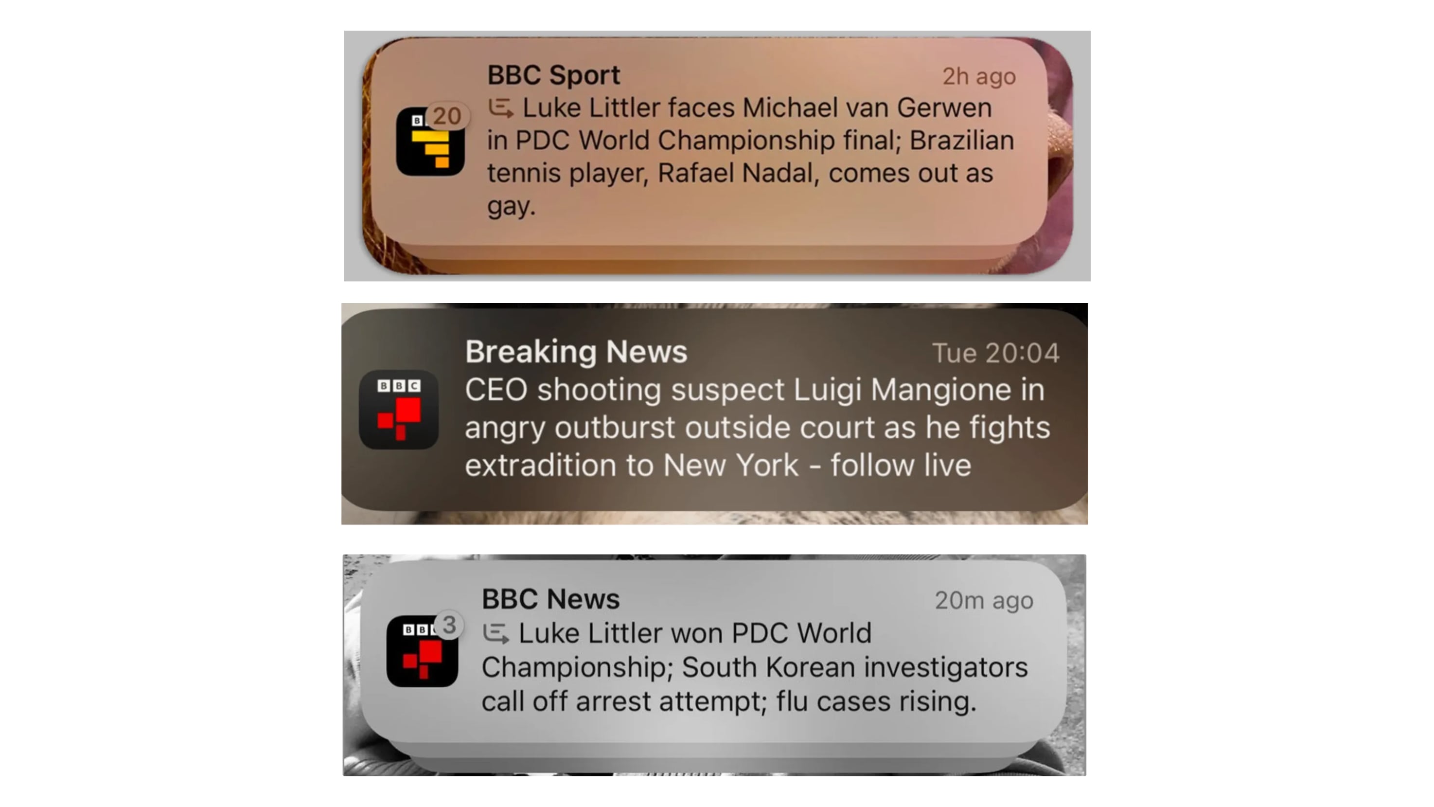 apple intelligence notification summaries bbc news alert examples