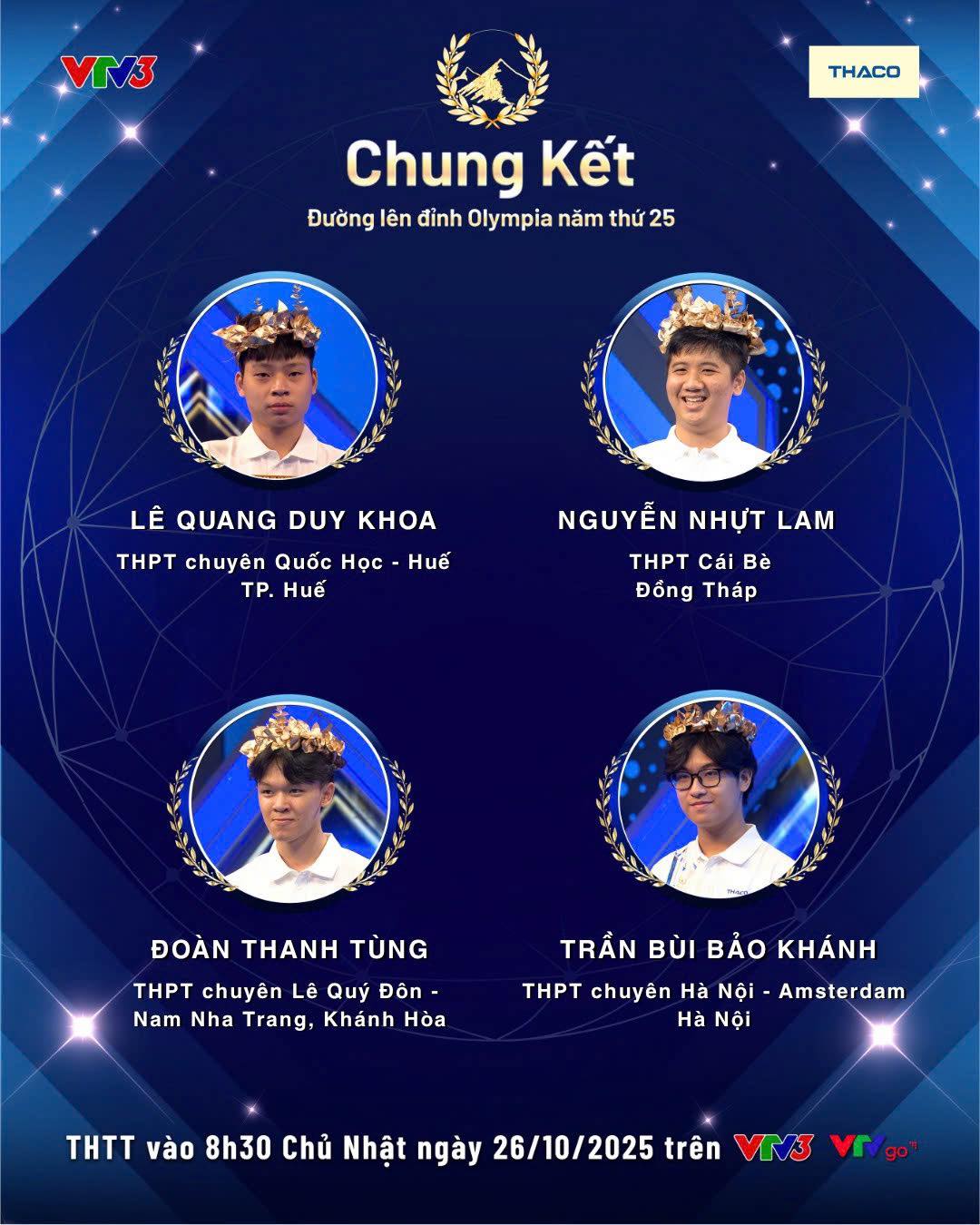 Chân dung 4 thí sinh lọt vào Chung kết năm Đường Lên Đỉnh Olympia 2025, chỉ duy nhất một người không học trường chuyên- Ảnh 1.