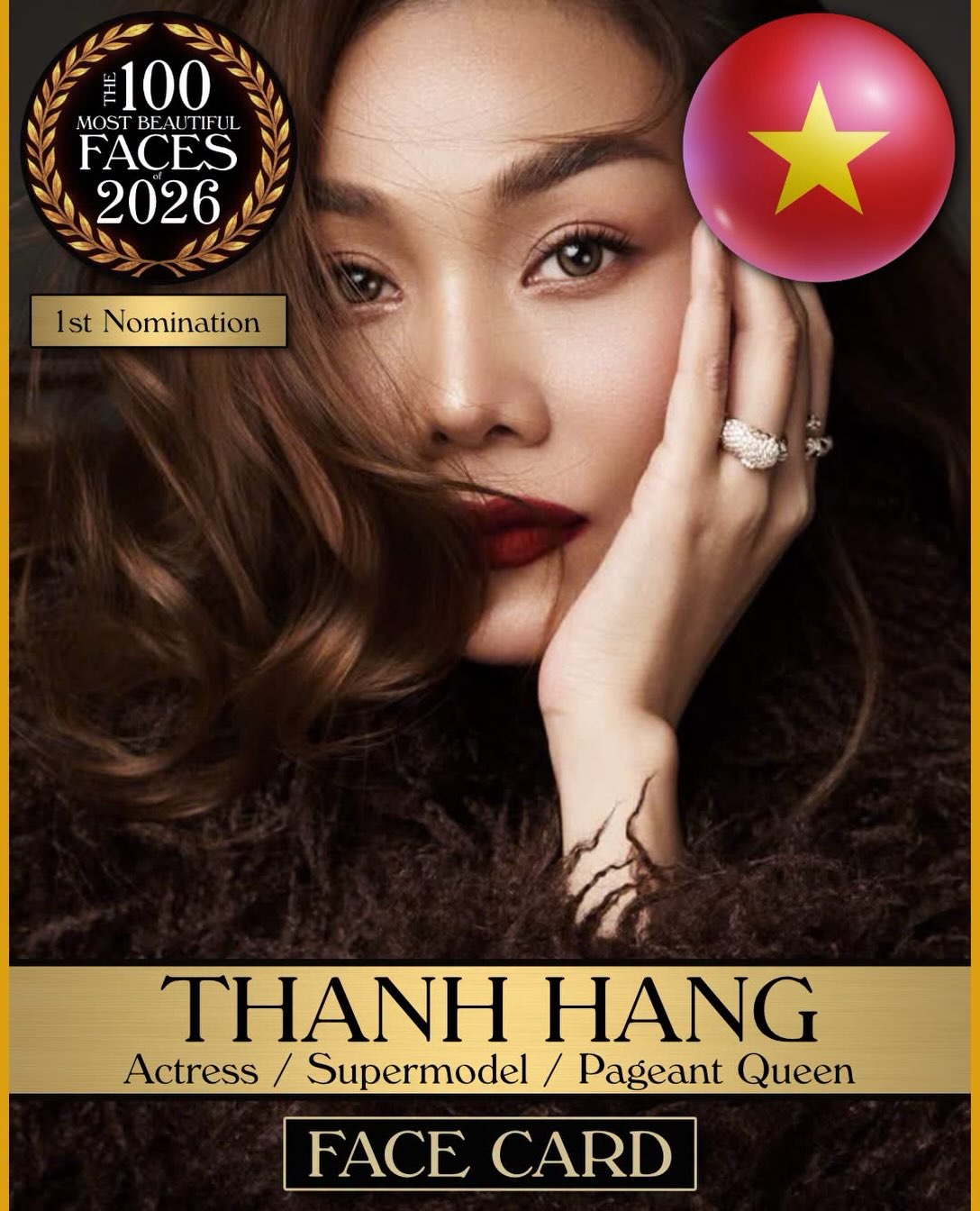 photo shared by tc candler on september 19 2026 tagging phamthanhhang may be an image of one or more people make up hair magazine poster card and text that says 100 most autiful faces 2026 1st nomination