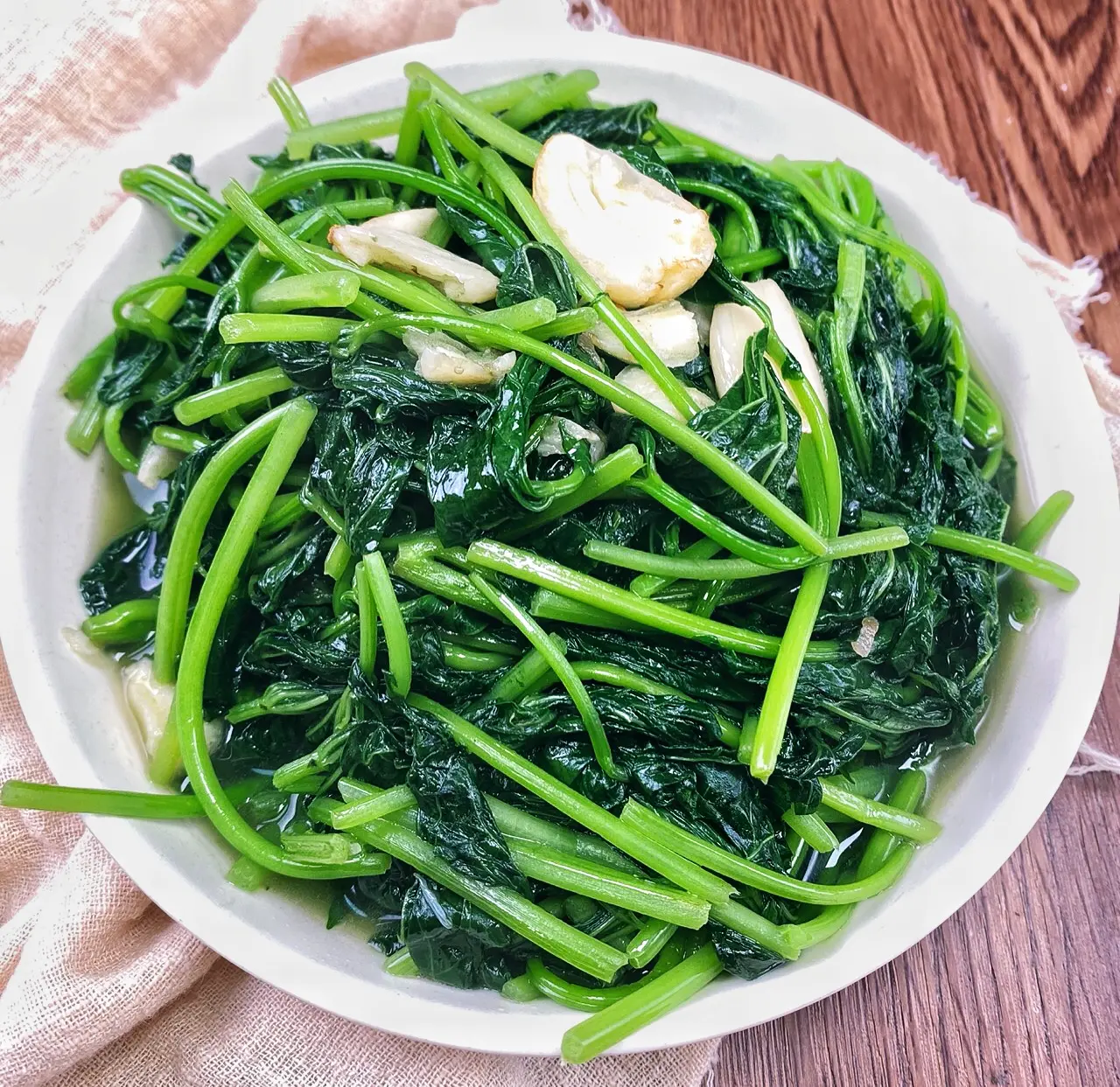 stir fried sweet potato leaves with garlic