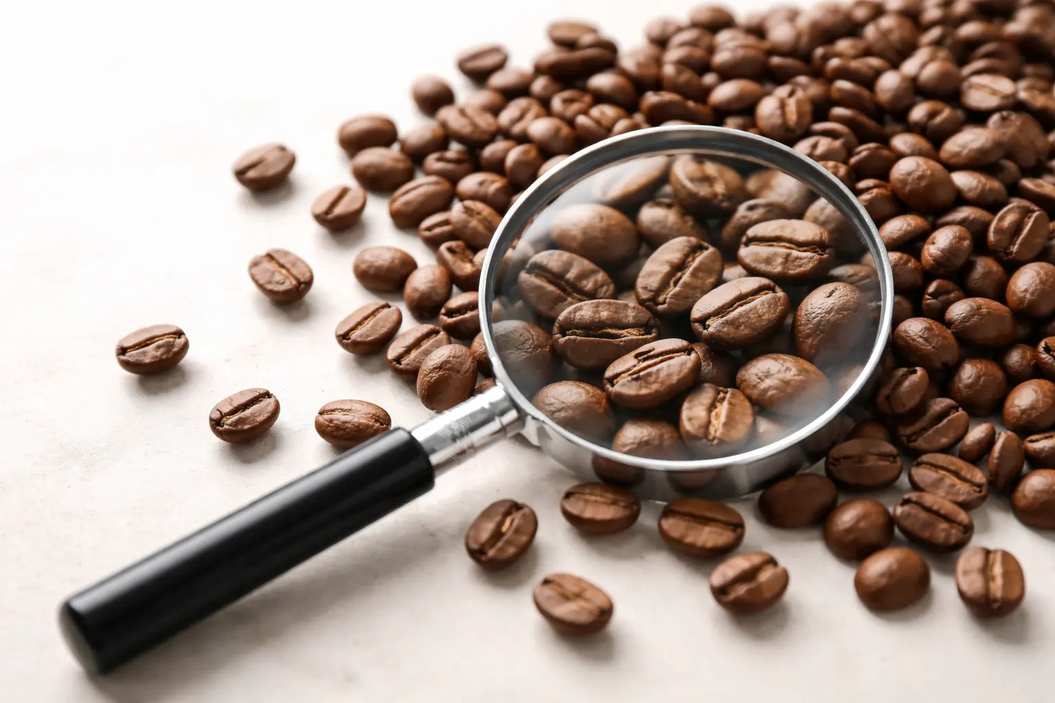 magnifying glass and beans
