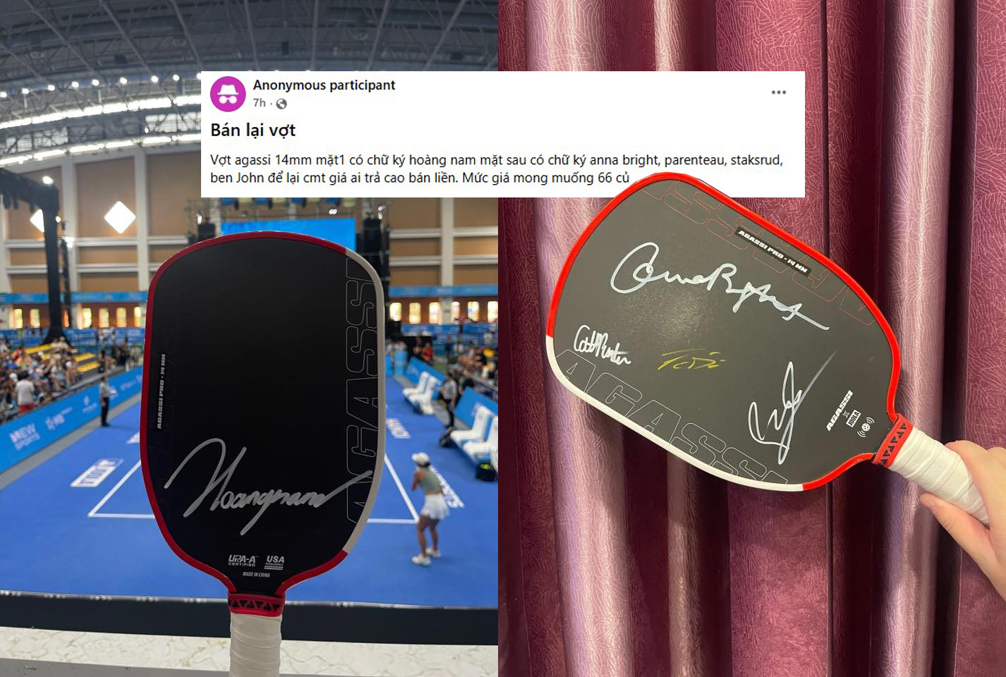 Fan Pickleball xin chữ ký của các tay vợt tại PPA Hà Nội về rao bán lại giá 66 triệu đồng