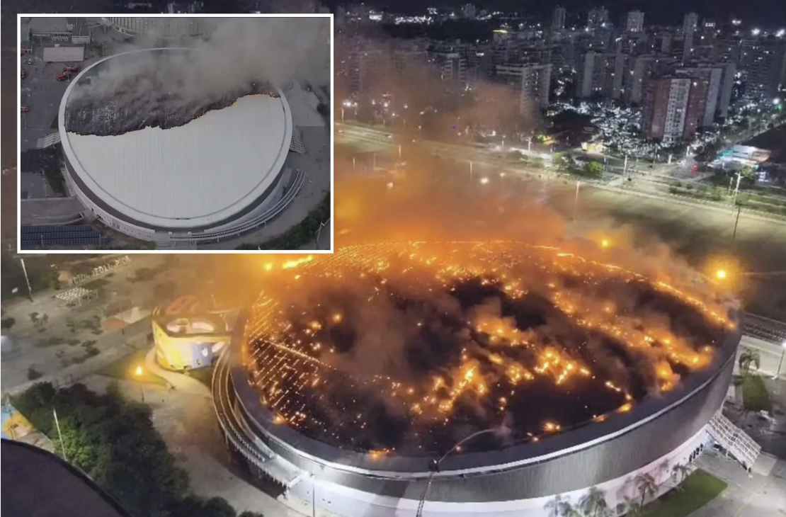 SVĐ Olympic bốc cháy dữ dội, khói đen bao trùm cả thành phố