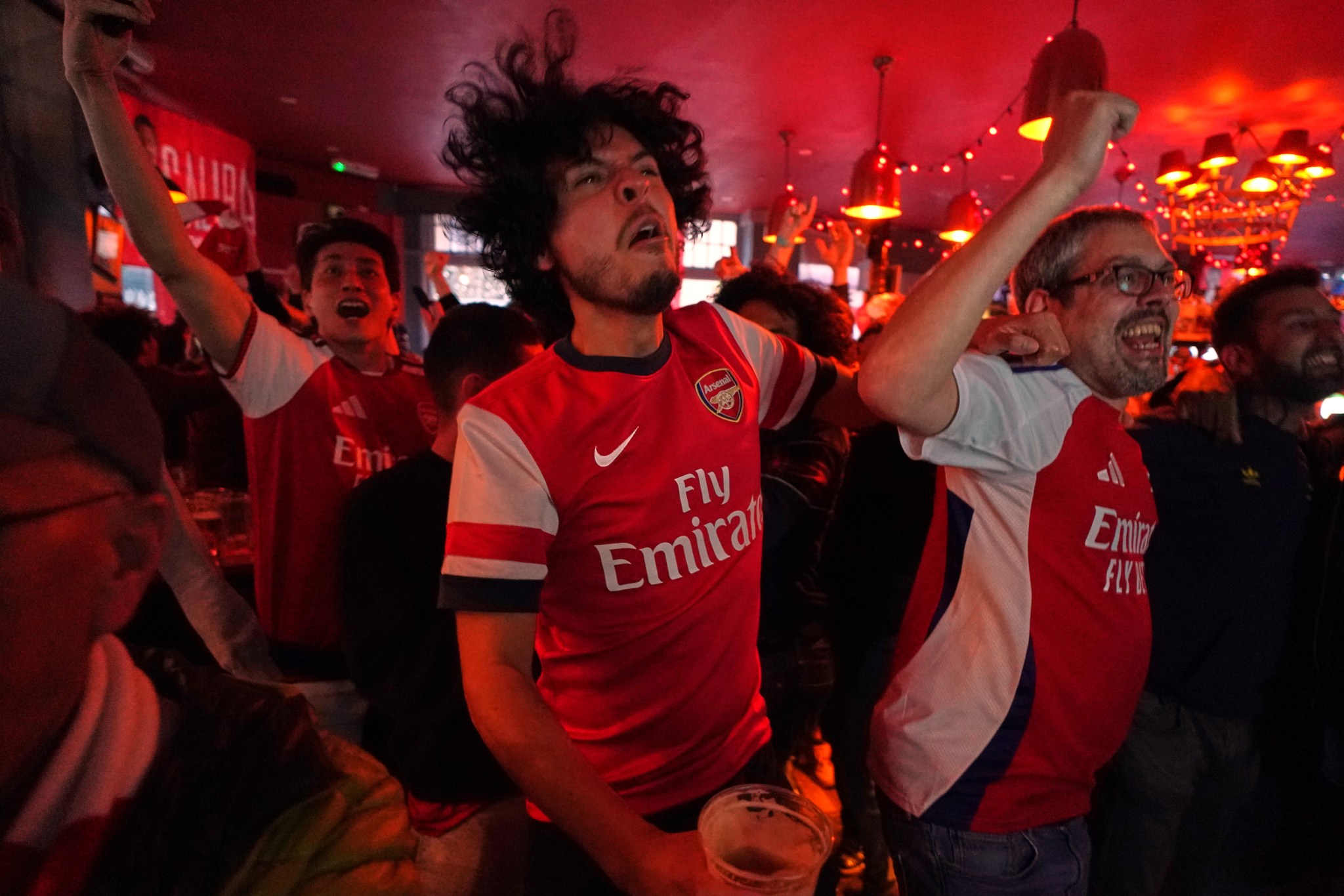 arsenal supporters celebrate watch premier 1082228029 1779234033568556363270