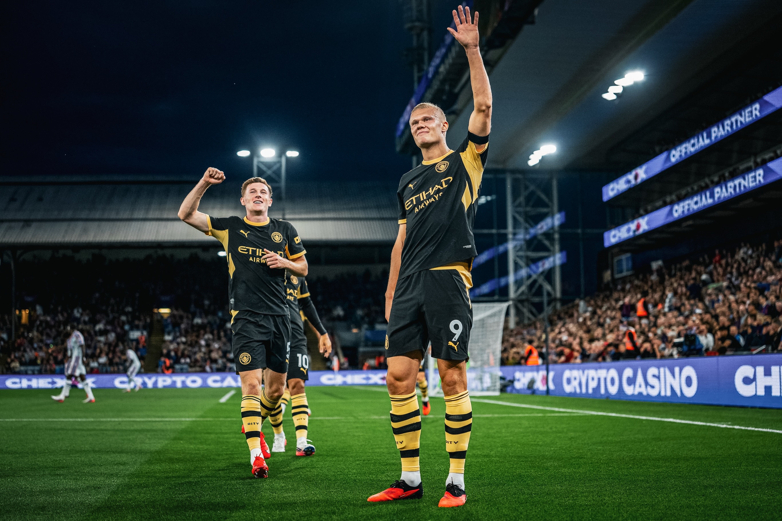 photo by erling braut haaland on august 28 2026 may be an image of american football football ball and text that says etihad etad airshaya 4 partner officialpartner pariner ca cneyx official officulpartner partner cex che 2