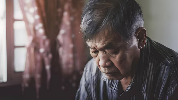 lonely elderly asian man his 60s sitting home sad depressed alone generative ai874904 51765