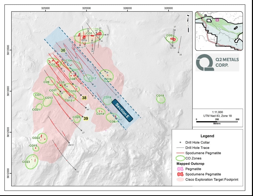 map of recent drill holes with analytical results at cisco property