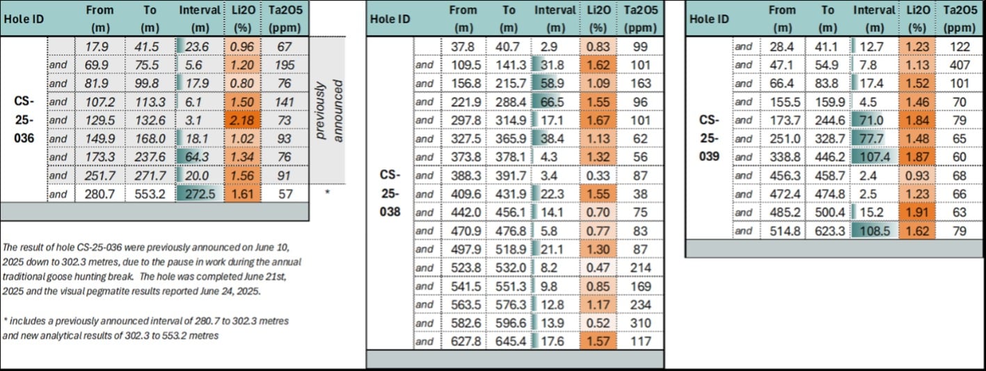 summary of analytical results of drill holes cs25 036 038 and 039 at cisco project
