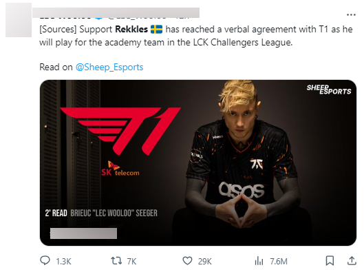 Rekkles bất ngờ được đồn sẽ gia nhập đội Academy của T1 Rekkles bất ngờ được đồn sẽ gia nhập đội Academy của T1