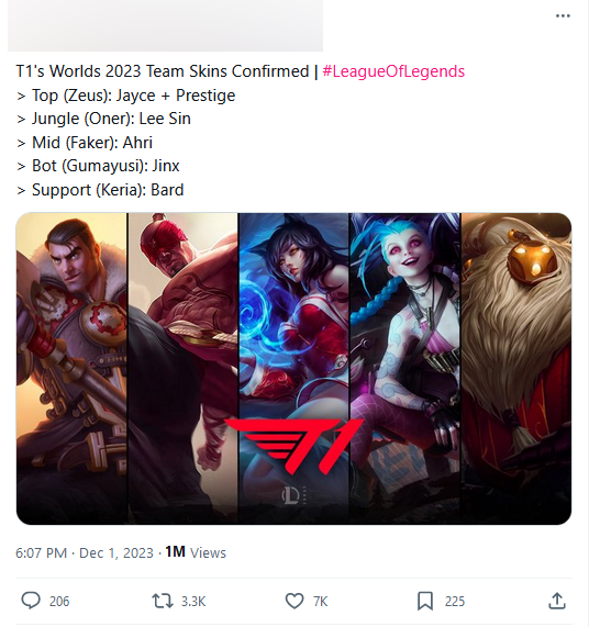 Có thông tin dàn sao T1 đã chốt xong các tướng sẽ sở hữu skin CKTG 2023 Có thông tin dàn sao T1 đã chốt xong các tướng sẽ sở hữu skin CKTG 2023