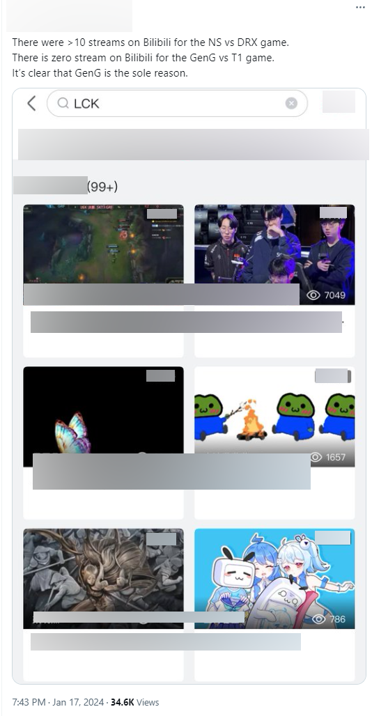 &quot;Có 10 kênh phát sóng NS - DRX trên Bilibili nhưng chẳng có kênh nào chiếu Gen.G - T1. Và Gen.G chính là vấn đề&quot;