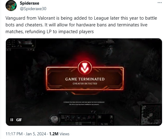 Theo Spideraxe cho biết Vanguard sẽ phát hiện, xử lý ngay các tài khoản vi phạm, kết thúc trận và trả LP cho những người không liên quan Theo Spideraxe cho biết Vanguard sẽ phát hiện, xử lý ngay các tài khoản vi phạm, kết thúc trận và trả LP cho những người không liên quan