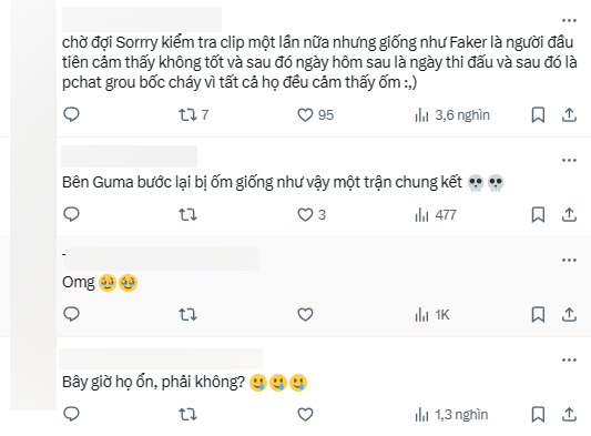 Nhiều khán giả tỏ ra lo lắng và có người còn đặt giả thuyết có khi nào đến trận chung kết thì tới lượt Gumayusi sẽ bệnh Nhiều khán giả tỏ ra lo lắng và có người còn đặt giả thuyết có khi nào đến trận chung kết thì tới lượt Gumayusi sẽ bệnh