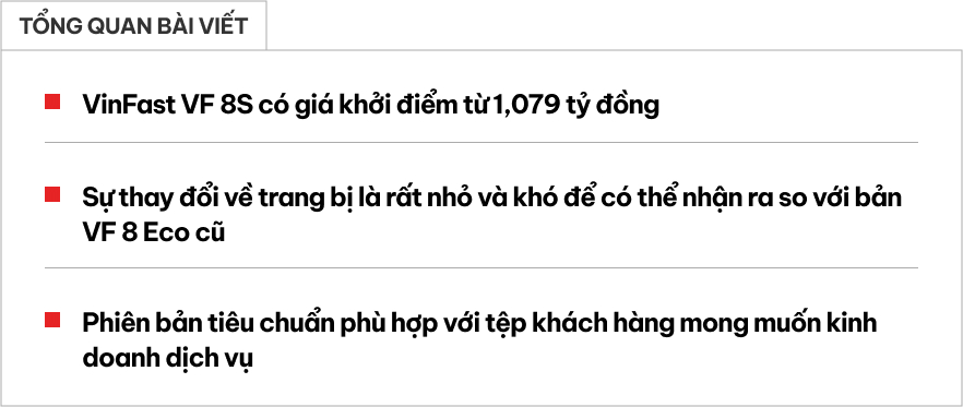 Chi tiết VinFast VF 8S: Bản rẻ nhất giá từ 1,079 tỷ đồng, không được sạc miễn phí nếu chạy dịch vụ- Ảnh 1.