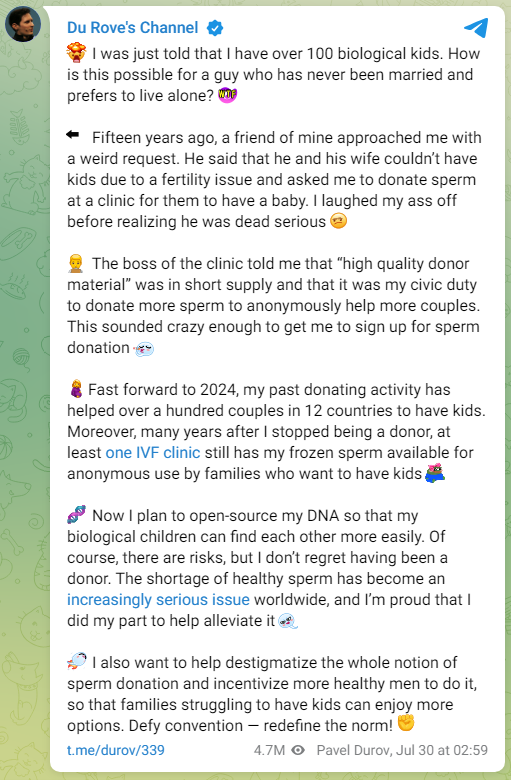 Bất ngờ phát hiện đang có hơn "100 người con", CEO Telegram thông báo "mã nguồn mở" ADN của mình- Ảnh 2. Bất ngờ phát hiện đang có hơn "100 người con", CEO Telegram thông báo "mã nguồn mở" ADN của mình- Ảnh 2.