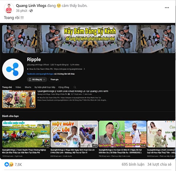 Nối gót Độ Mixi, Quang Linh Vlogs cũng bị hack kênh YouTube 3,8 triệu lượt theo dõ - Ảnh 1.