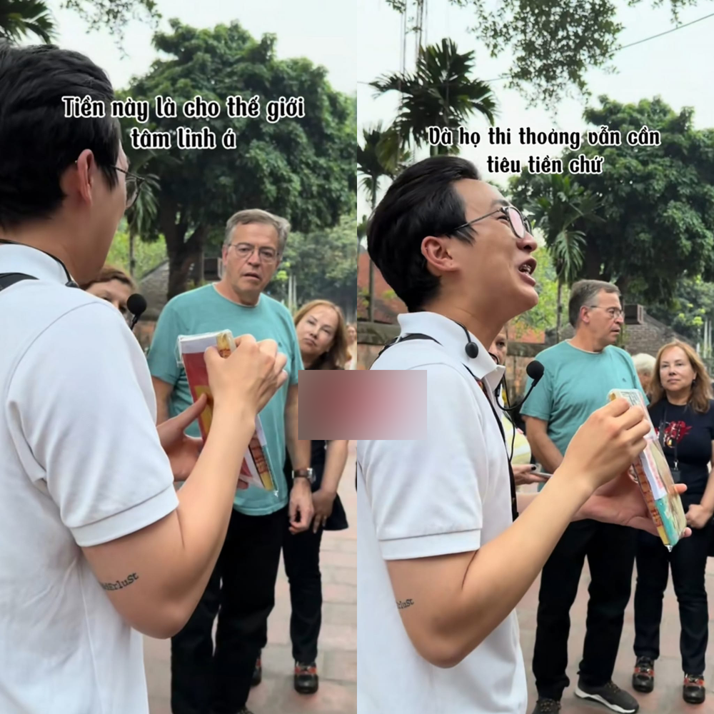 Nghe thuyết minh về tiền vàng mã, đoàn khách Tây thích thú, thi nhau xin chụp ảnh làm kỷ niệm - Ảnh 2.