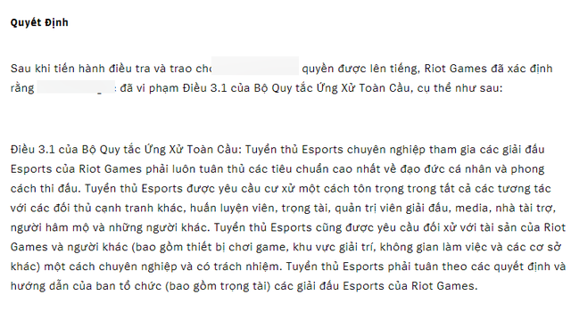 Riot ban hành án phạt