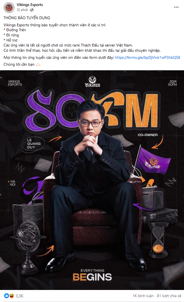 SofM đăng bài tuyển người, chấm dứt hy vọng khán giả VCS được thấy SofM thi đấu SofM đăng bài tuyển người, chấm dứt hy vọng khán giả VCS được thấy SofM thi đấu
