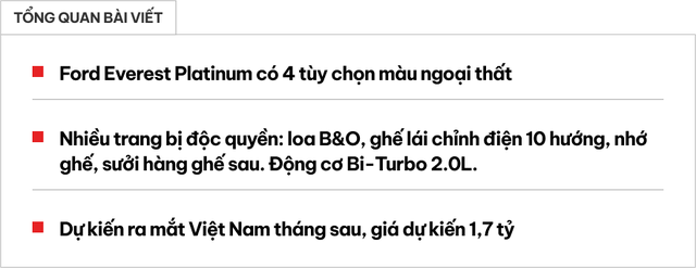 Đây là thông số chi tiết Ford Everest Platinum sắp bán tại VN: Hơn hẳn về tiện nghi, 12 loa B&O, giá dự kiến 1,7 tỷ - Ảnh 1.