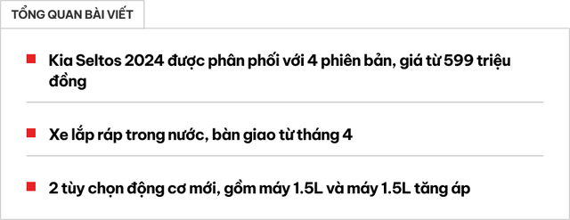 Kia Seltos 2024 lộ diện tại Việt Nam: Giá từ 599 triệu, 4 phiên bản, 2 tùy chọn máy 1.5L và 1.5L tăng áp - Ảnh 1. Kia Seltos 2024 lộ diện tại Việt Nam: Giá từ 599 triệu, 4 phiên bản, 2 tùy chọn máy 1.5L và 1.5L tăng áp - Ảnh 1.