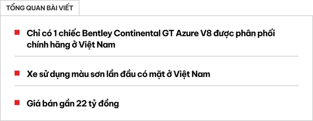 Bentley Continental GT Azure V8 độc bản đến Việt Nam: Màu sơn Topaz Blue lần đầu xuất hiện, giá gần 22 tỷ - Ảnh 1.