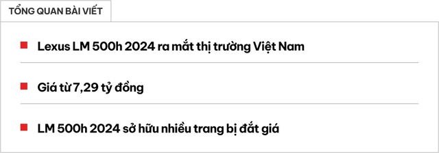 Lexus LM 500h ra mắt Việt Nam: Chỉ có động cơ hybrid, hệ thống treo 'siêu nhạy', màn 48inch cho người ngồi sau, giá từ 7,29 tỷ đồng - Ảnh 1. Lexus LM 500h ra mắt Việt Nam: Chỉ có động cơ hybrid, hệ thống treo 'siêu nhạy', màn 48inch cho người ngồi sau, giá từ 7,29 tỷ đồng - Ảnh 1.